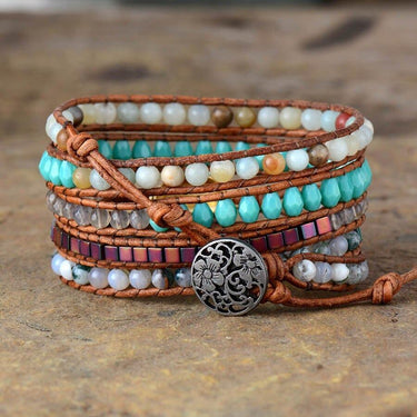 Golden Shell Amazonite and Moss Agate Wrap Bracelet-Your Soul Place